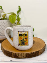 Load image into Gallery viewer, #012 - 14 oz. White speckled mug with vintage coffee graphic #2

