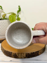 Load image into Gallery viewer, #012 - 14 oz. White speckled mug with vintage coffee graphic #2
