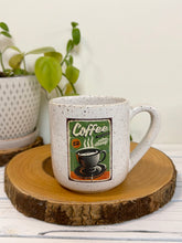 Load image into Gallery viewer, #013 - 16 oz. White speckled mug with vintage coffee graphic #3
