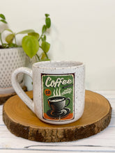 Load image into Gallery viewer, #013 - 16 oz. White speckled mug with vintage coffee graphic #3
