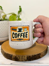 Load image into Gallery viewer, #014 - 16 oz. White speckled mug with vintage coffee graphic #4
