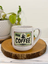 Load image into Gallery viewer, #015 - 16 oz. White speckled mug with vintage coffee graphic #5
