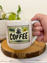 Load image into Gallery viewer, #015 - 16 oz. White speckled mug with vintage coffee graphic #5
