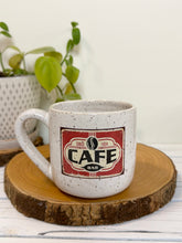 Load image into Gallery viewer, #016 - 16 oz. White speckled mug with vintage coffee graphic #6
