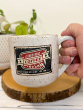 Load image into Gallery viewer, #016 - 16 oz. White speckled mug with vintage coffee graphic #6
