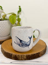 Load image into Gallery viewer, #017 - 14 oz. White speckled mug with whales
