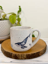 Load image into Gallery viewer, #018 - 14 oz. White speckled mug with whales and shells
