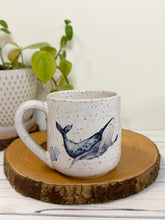 Load image into Gallery viewer, #018 - 14 oz. White speckled mug with whales and shells

