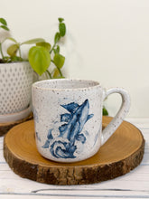 Load image into Gallery viewer, #022 - 16 oz. White speckled mug with whales and shells
