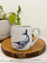 Load image into Gallery viewer, #023 - 16 oz. White speckled mug with whales and shells
