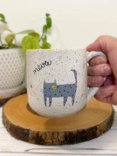 Load image into Gallery viewer, #024 - 14 oz. White speckled mug with a cat, meow, meow meow
