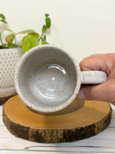 Load image into Gallery viewer, #024 - 14 oz. White speckled mug with a cat, meow, meow meow
