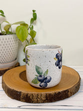 Load image into Gallery viewer, #027 - 14 oz. White speckled mug with blueberries
