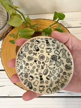 Load image into Gallery viewer, #040 - Coffee and breakfast patterned Ring / trinket dish with pink rim
