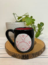 Load image into Gallery viewer, #007 - 14 oz. Black mug with heart pattern on Matte White. Red inside
