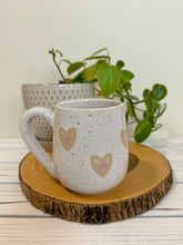 Load image into Gallery viewer, #015 - 16 oz. White speckled mug with pink hearts
