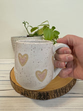 Load image into Gallery viewer, #015 - 16 oz. White speckled mug with pink hearts
