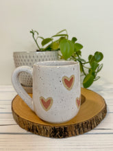 Load image into Gallery viewer, #016 - 16 oz. White speckled mug with red hearts
