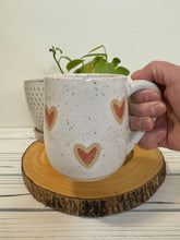 Load image into Gallery viewer, #016 - 16 oz. White speckled mug with red hearts
