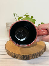 Load image into Gallery viewer, #011 - 16 oz. Red mug with love pattern on a stand out white Matte heart. Black inside *see note
