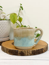 Load image into Gallery viewer, #013 - 12 oz. Beige and turquoise mug white inside
