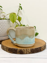 Load image into Gallery viewer, #013 - 12 oz. Beige and turquoise mug white inside
