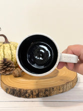 Load image into Gallery viewer, #002 - 16 oz. Bat patterned white speckled mug with black inside
