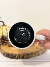 Load image into Gallery viewer, #003 - 16 oz. Bat patterned white speckled mug with black inside
