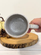 Load image into Gallery viewer, #010 - 16 oz. “Autumn leaves and pumpkins please” white speckled mug
