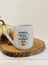 Load image into Gallery viewer, #012 - 16 oz. “Pumpkin spice and everything nice” on white speckled mug
