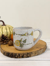 Load image into Gallery viewer, #014 - 14 oz. Vintage yellow flowers on white speckled mug

