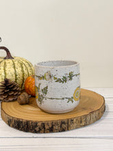 Load image into Gallery viewer, #014 - 14 oz. Vintage yellow flowers on white speckled mug
