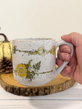 Load image into Gallery viewer, #014 - 14 oz. Vintage yellow flowers on white speckled mug

