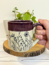 Load image into Gallery viewer, #014 - 14-16 oz. Wild flower patterned mug with purple rim **see notes

