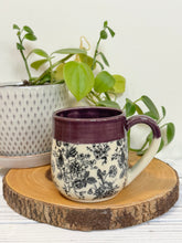 Load image into Gallery viewer, #002- 14 oz. Floral bouquet patterned mug with purple rim *See notes
