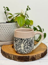Load image into Gallery viewer, #005 - 14-16 oz. Peony patterned mug with pink rim
