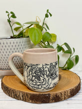 Load image into Gallery viewer, #005 - 14-16 oz. Peony patterned mug with pink rim
