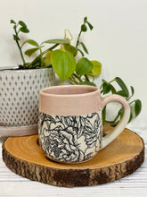 Load image into Gallery viewer, #006 - 16 oz. Peony patterned mug with pink rim
