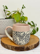 Load image into Gallery viewer, #006 - 16 oz. Peony patterned mug with pink rim
