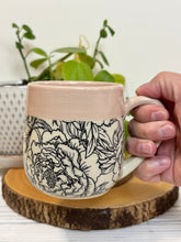 Load image into Gallery viewer, #006 - 16 oz. Peony patterned mug with pink rim
