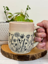 Load image into Gallery viewer, #007 - 14-16 oz. Floral patterned mug with pink rim
