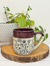 Load image into Gallery viewer, #008 - 16 oz. Floral patterned mug with purple rim
