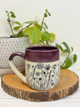Load image into Gallery viewer, #008 - 16 oz. Floral patterned mug with purple rim
