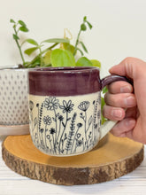 Load image into Gallery viewer, #008 - 16 oz. Floral patterned mug with purple rim
