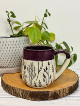 Load image into Gallery viewer, #009 - 14-16 oz. Floral patterned mug with purple rim
