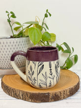 Load image into Gallery viewer, #009 - 14-16 oz. Floral patterned mug with purple rim
