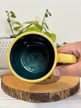 Load image into Gallery viewer, #012 - 14-16 oz. Flower patterned mug with yellow rim green inside
