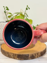 Load image into Gallery viewer, #017 - 14-16 oz. Chicken patterned mug with red rim and blue inside
