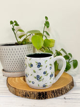Load image into Gallery viewer, #006 - 16 oz. White speckled mug with blueberry pattern
