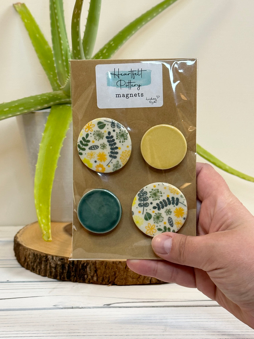 #043 - Yellow and green floral Ceramic magnet set of 4